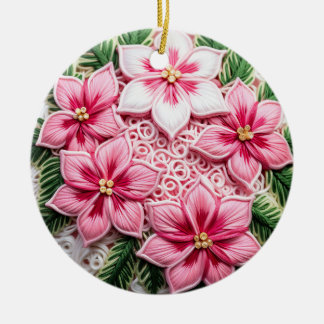 Festive Florals: Holiday Poinsettia Art Ceramic Ornament