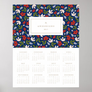 Festive Florals in Navy 16x20 2017 Yearly Calendar Poster