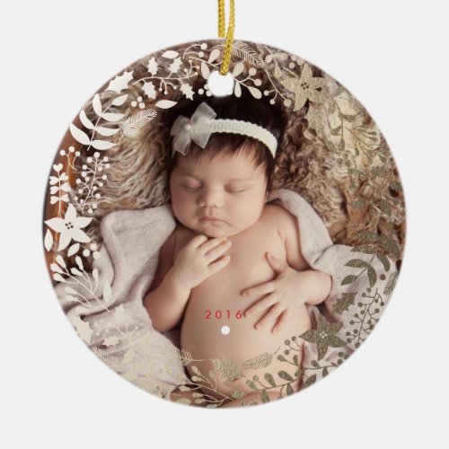 Festive Florals  Personalized Christmas Ornament