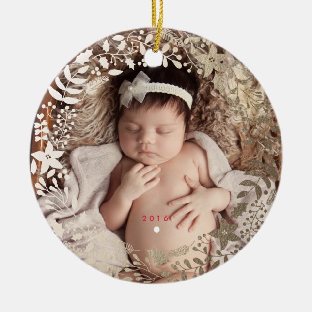 Festive Florals | Personalized Christmas Ornament (Front)
