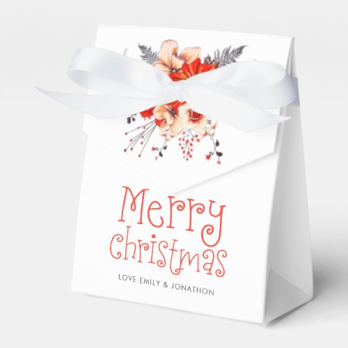 Festive Florals Whimsical Names Merry Christmas Favor Boxes