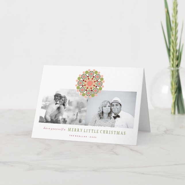 Festive Flower Merry Little Christmas Chic 2 Photo Holiday Card (Front)
