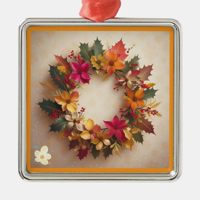 "Festive Flower Power" Metal Ornament (Front)