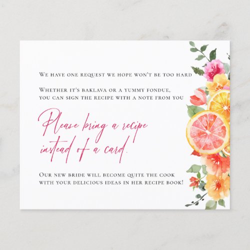 Festive Flowers Citrus Bridal Recipe Request Card