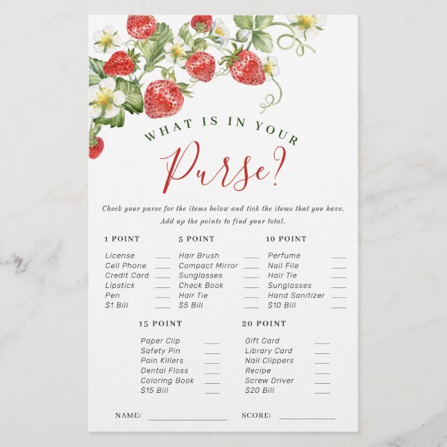 Festive Flowers Strawberry Bridal Shower Game (Front)