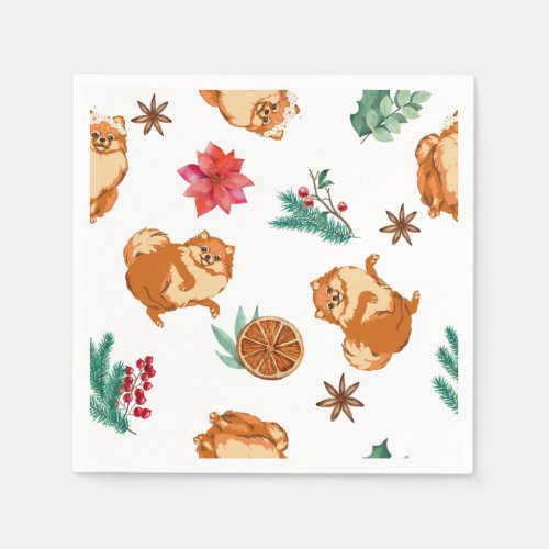 Festive Fluffy Dog Christmas Paper Napkin