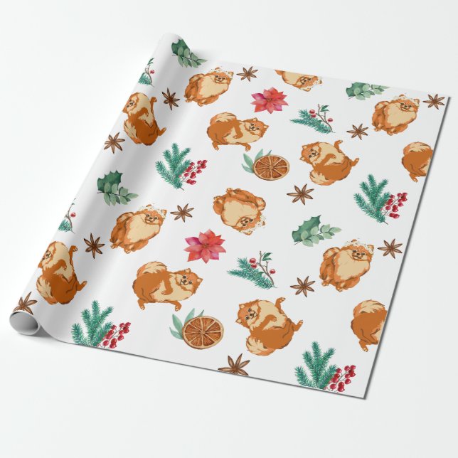 Festive Fluffy Dog Christmas   Wrapping Paper (Unrolled)