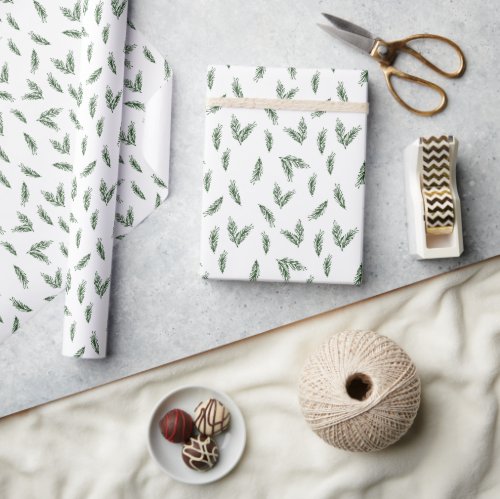 Festive Focus  Deep Dark Green Pine Gift Wrap