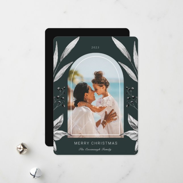Festive Foliage Arch Photo Frame Holiday Card (Front/Back In Situ)