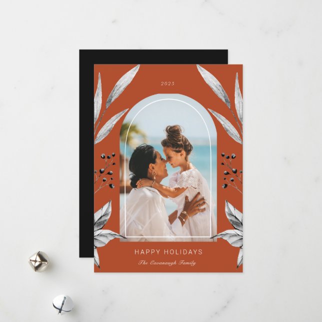 Festive Foliage Arch Photo Frame Holiday Card (Front/Back In Situ)