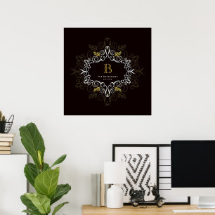 Festive Foliage Art Deco Monogram Vintage Holiday Poster