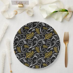 Festive Foliage Art Deco Pattern Vintage Holiday Paper Plates