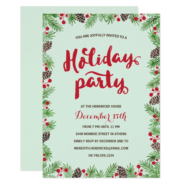 Festive Foliage | Calligraphy Holiday Party Invitation