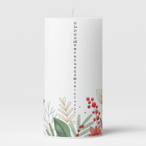 Festive Foliage Christmas Countdown Pillar Candle