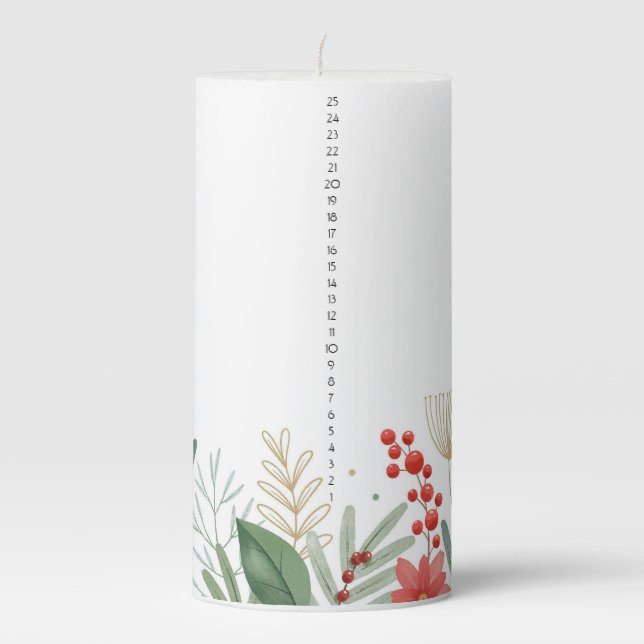 Festive Foliage Christmas Countdown Pillar Candle (Front)