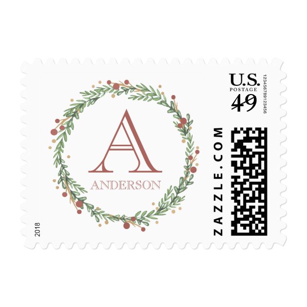 Festive Foliage Christmas Monogrammed Stamp