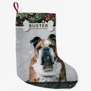 Festive Foliage Custom Dog Photo & Name Small Christmas Stocking