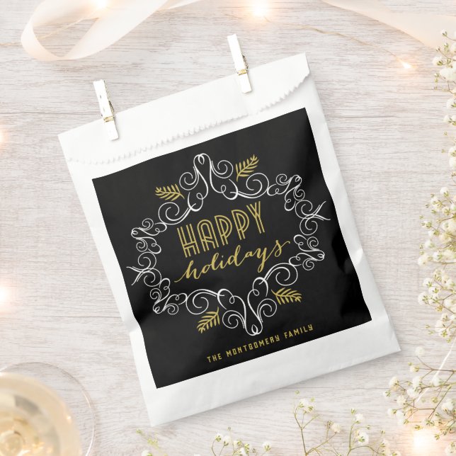 Festive Foliage Deco Gold Frame Holiday Party Favor Bag (Clipped)