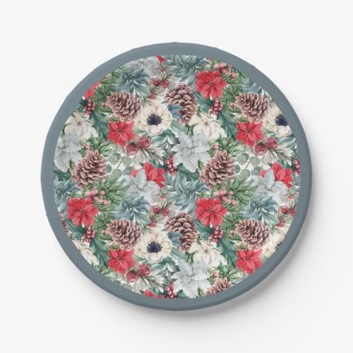 Festive Foliage Floral Christmas Holiday Dinner Paper Plates