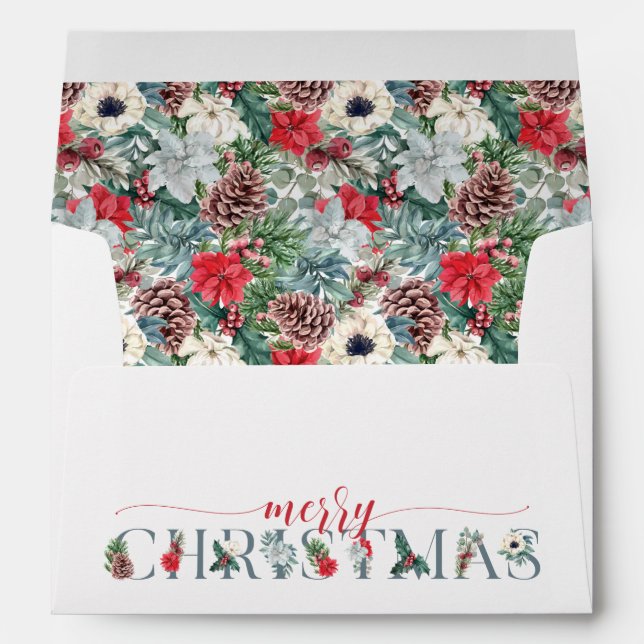 Festive Foliage Floral Christmas Holiday Pattern Envelope (Back (Bottom))