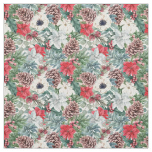 Festive Foliage Floral Christmas Holiday Pattern Fabric