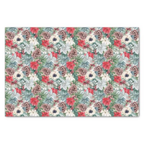 Festive Foliage Floral Christmas Holiday Pattern Tissue Paper