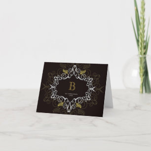 Festive Foliage Gold Art Deco Monogram Vintage Holiday Card