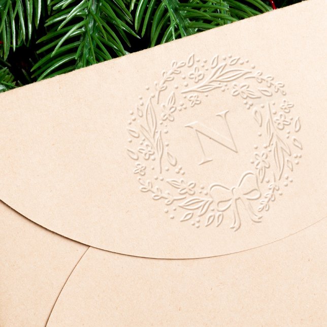 Festive Foliage Greenery Christmas Wreath Monogram Embosser (Creator Uploaded)