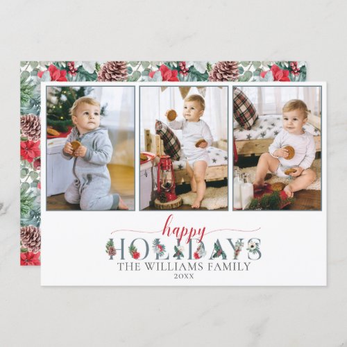 Festive Foliage Happy Holidays Floral 3_Photo Card