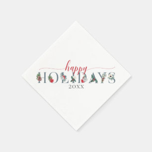 Festive Foliage Happy Holidays Year Dinner Serving Napkins