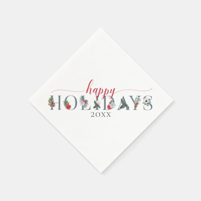 Festive Foliage Happy Holidays Year Dinner Serving Napkins (Corner)