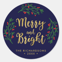 Festive Foliage Merry and Bright Holiday Classic Round Sticker
