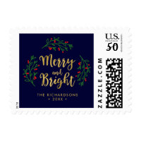 Festive Foliage Merry and Bright Holiday Postage