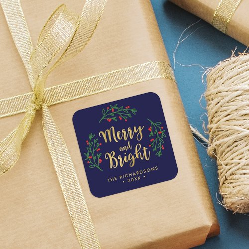 Festive Foliage Merry and Bright Holiday Square Sticker