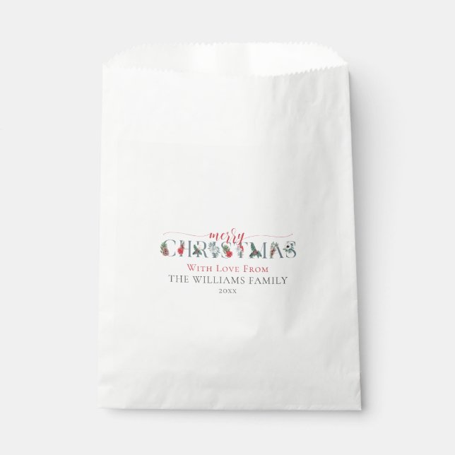 Festive Foliage Merry Christmas Cookies Treat Gift Favor Bag (Front)