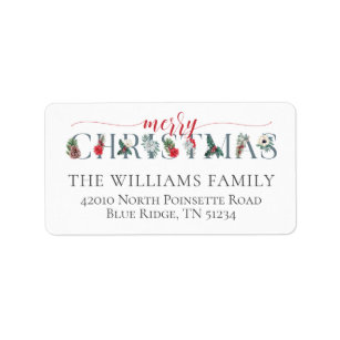 GLOSSY OR MATTE CHRISTMAS TREE & SNOWFLAKES DESIGN #192 RETURN ADDRESS LABELS 