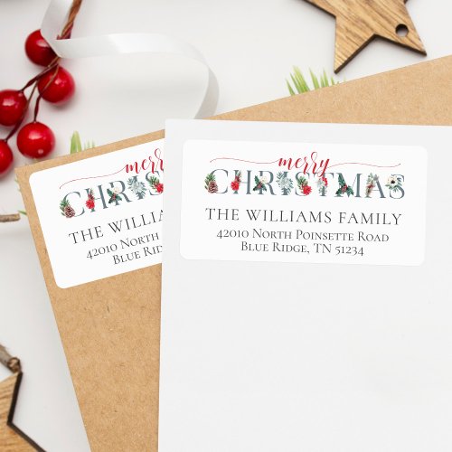 Festive Foliage Merry Christmas Return Address Label