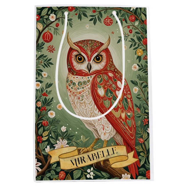 Festive Foliage Owl Personalized Medium Gift Bag (Front)
