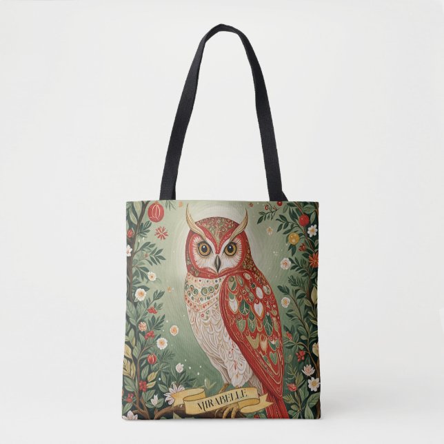 Festive Foliage Owl Personalized Tote Bag (Front)