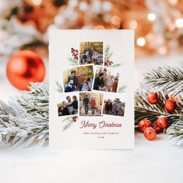 Festive Foliage Photo Tree Frame Flat Holiday Card (Creator Uploaded)