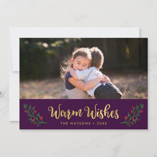 Festive Foliage Warm Wishes Holiday Photo Card (Front)