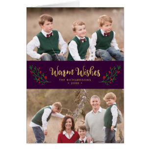 Festive Foliage Warm Wishes Holiday Photo Cards