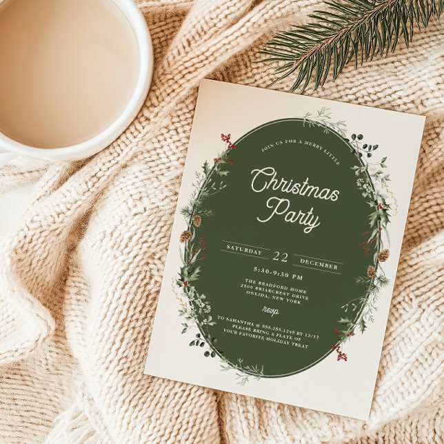 Festive Foliage Wreath Frame Christmas Party Invitation (Creator Uploaded)