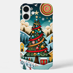 Festive Folk Art Christmas Tree iPhone 16 Plus Case