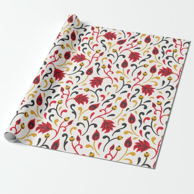 Festive Folk Art Pattern Wrapping Paper (Unrolled)