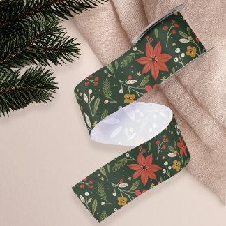 Festive Folk Floral Christmas Satin Ribbon