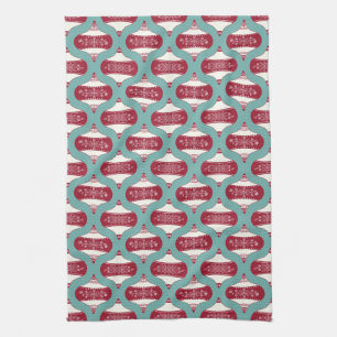 Festive Folkart Ornament in Red and Blue Kitchen Towel