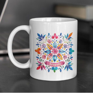 Festive folklor art floral monogram Christmas Coffee Mug