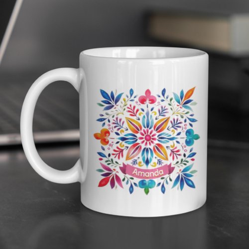 Festive folklor art floral monogram Christmas Coffee Mug