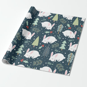 Festive Forest Friends Christmas Rabbit & Trees Wrapping Paper